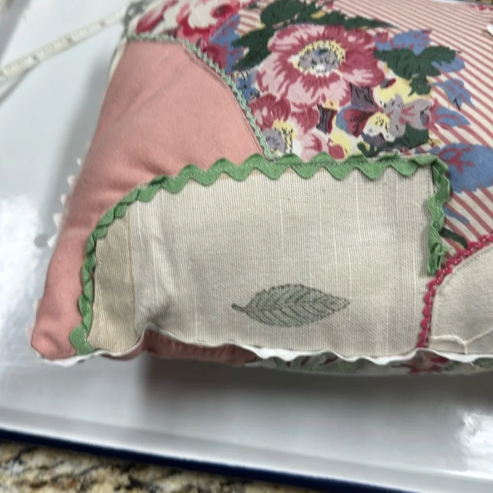 Pillow Vintage Patchwork Rick Rack Pillow with Floral Design